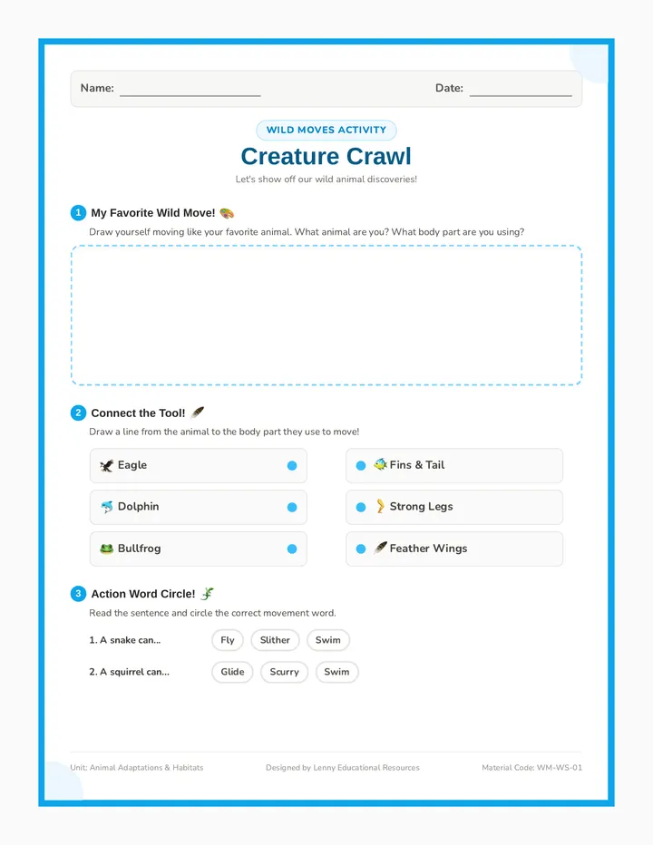 Creature Crawl Worksheet