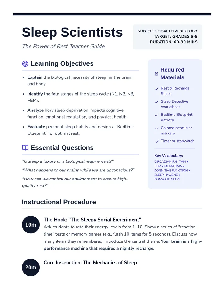 Sleep Scientists Teacher Guide