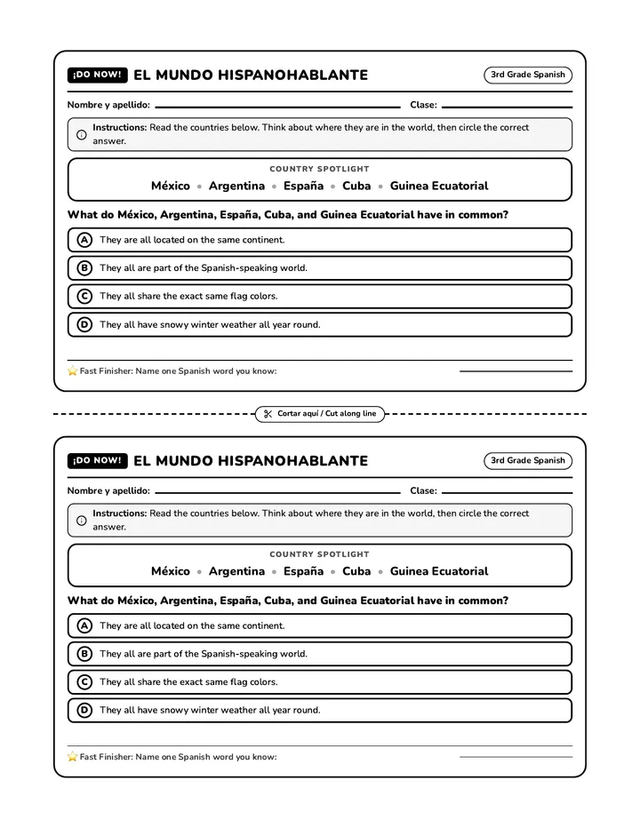 Spanish Countries Do Now Handout