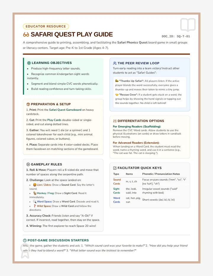 Safari Quest Play Guide