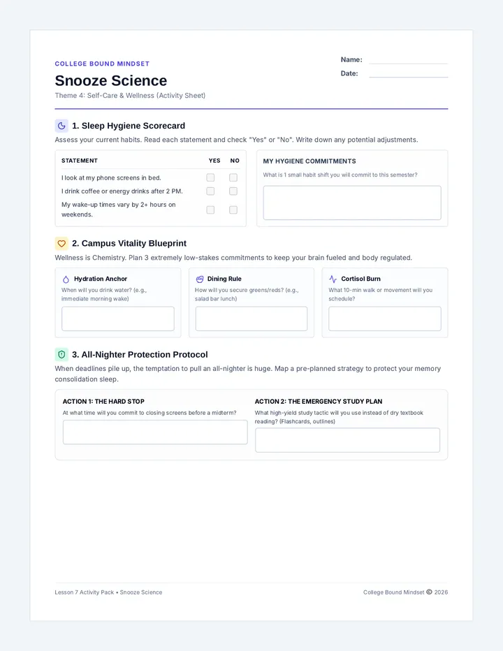 Snooze Science Activity Sheet