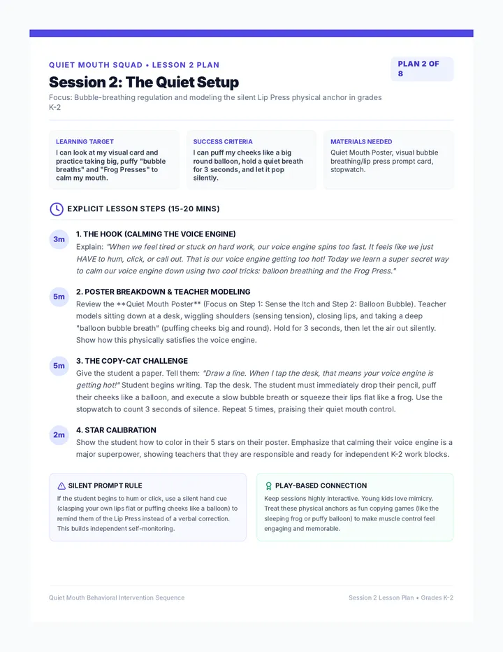 Quiet Setup Lesson Plan