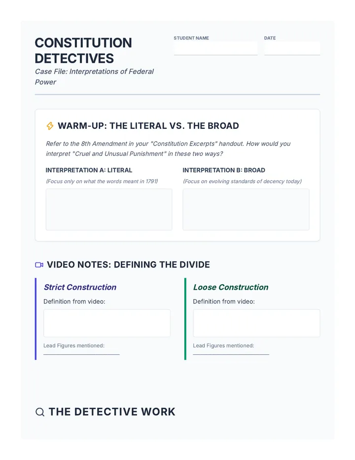 Constitution Detectives Worksheet