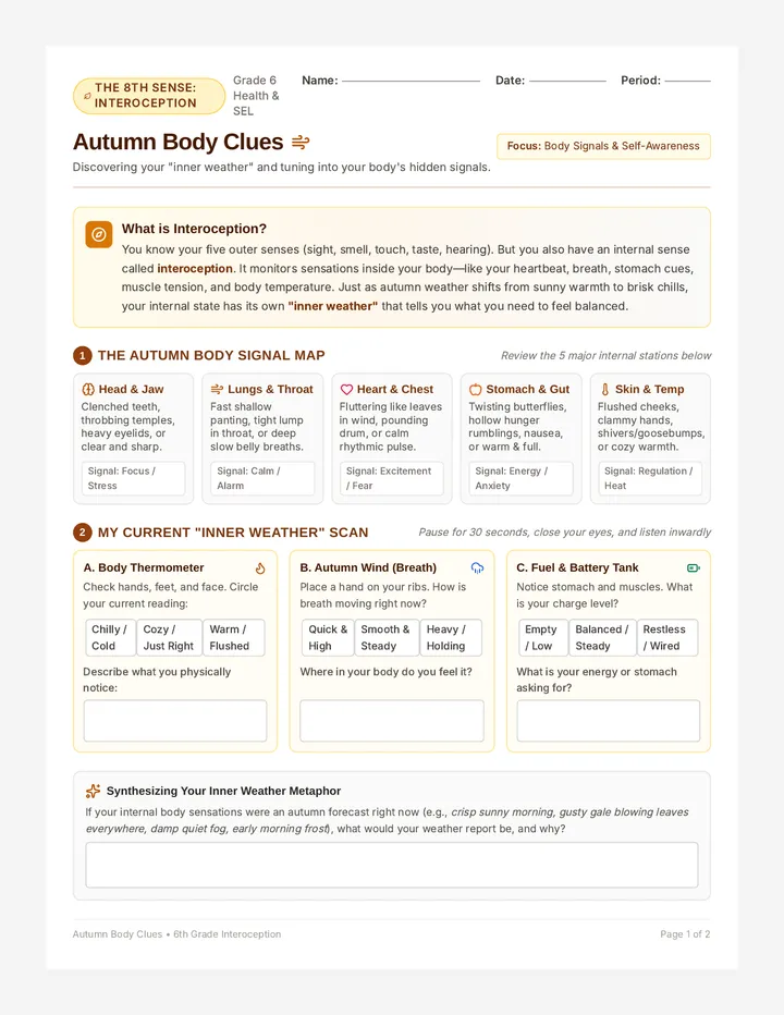 Autumn Body Clues Worksheet