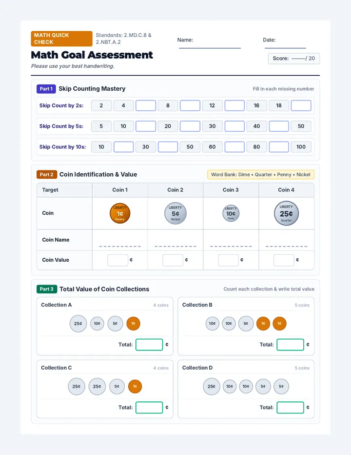 Coin Skills Assessment