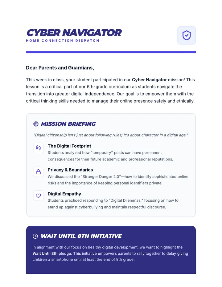 Cyber Parent Connection Letter
