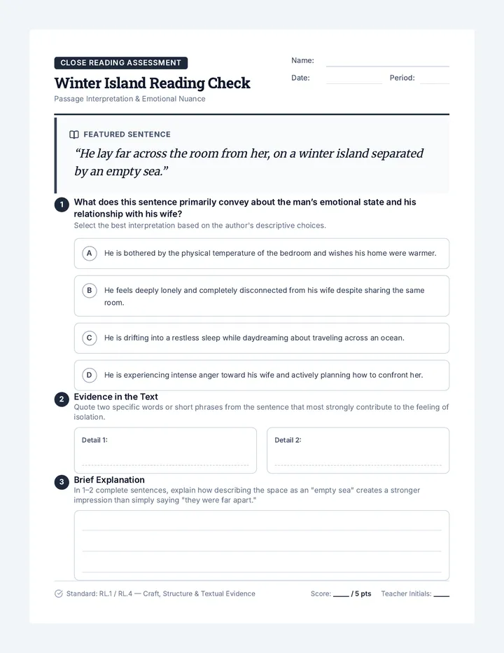 Winter Island Reading Check