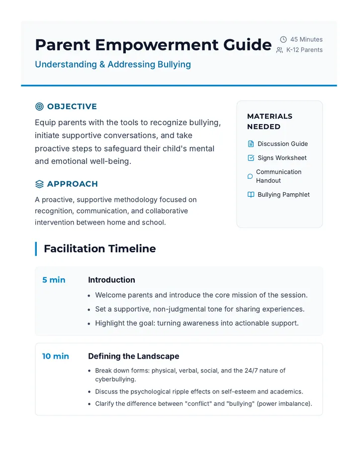 Parent Bullying Guide Lesson Plan