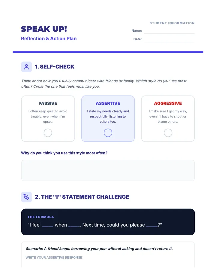 Speak Up! Reflection Worksheet
