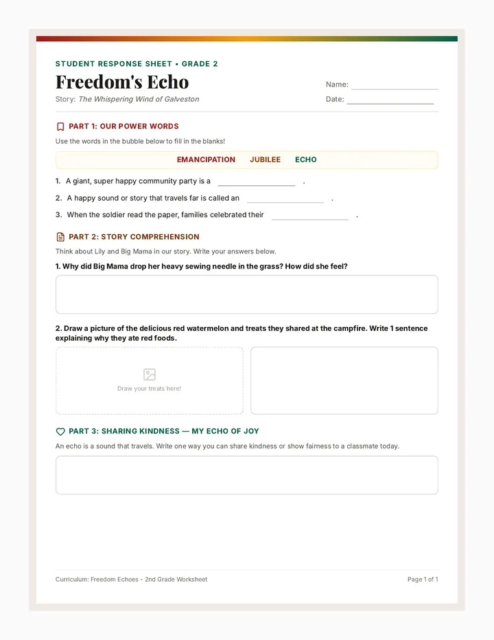 Freedom Echoes Worksheet