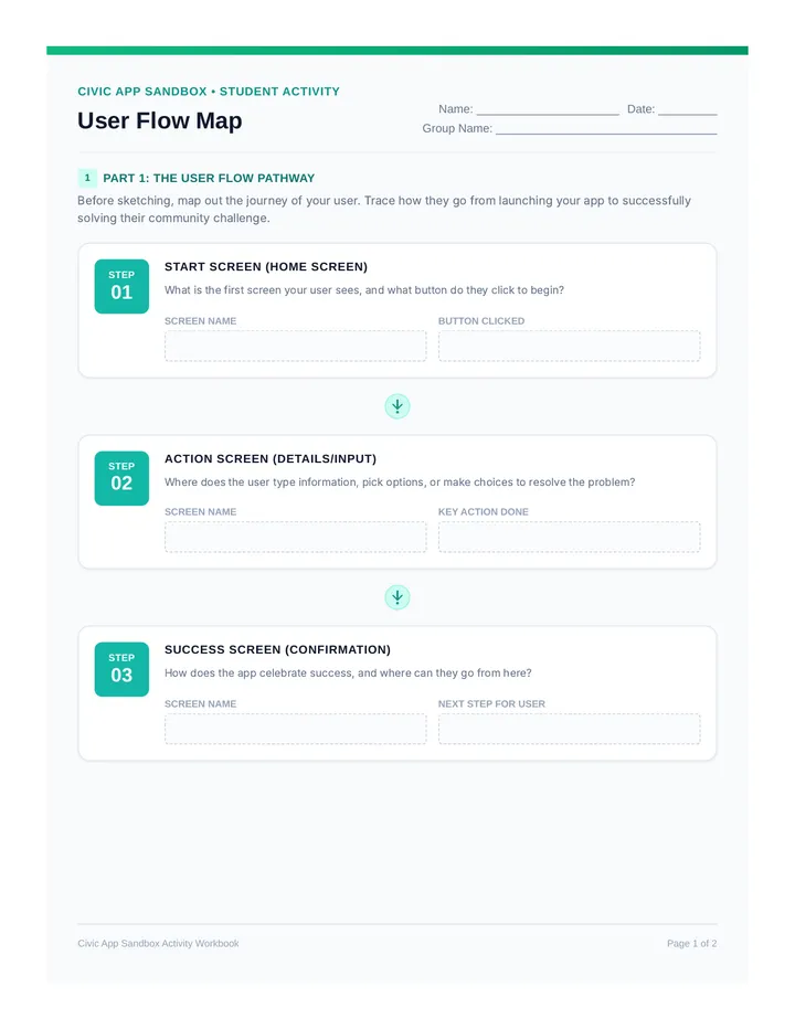 App Screen Sketchbook Worksheet