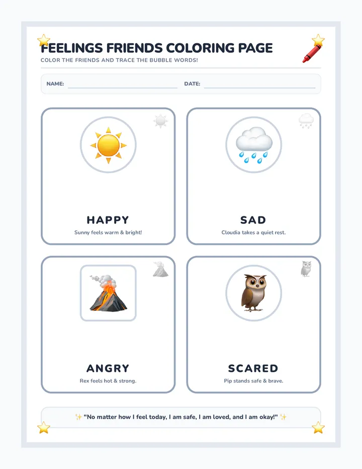 Feelings Friends Coloring Page