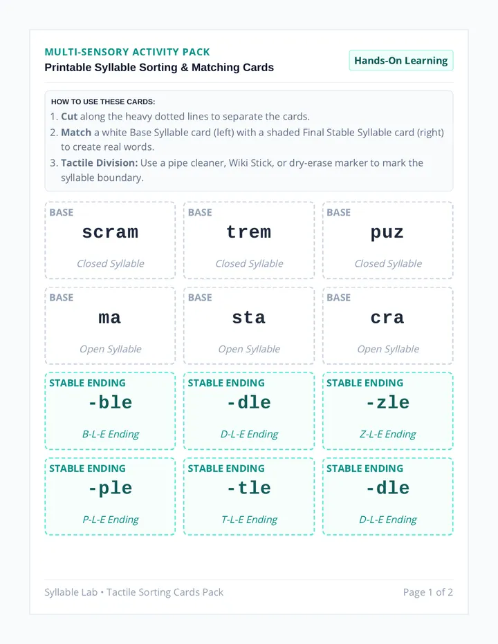 Syllable Sorting Cards