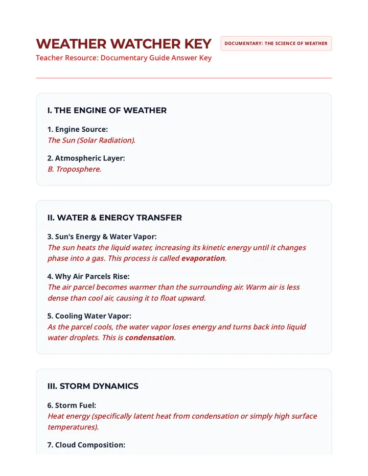 Weather Watcher Answer Key