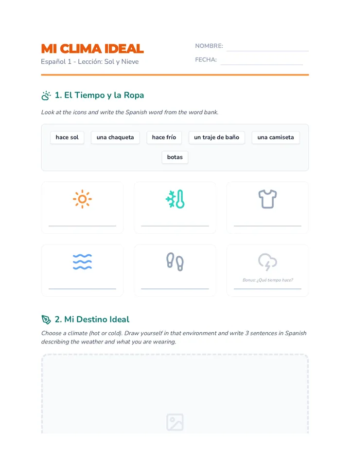 Mi Clima Worksheet Activity Sheet