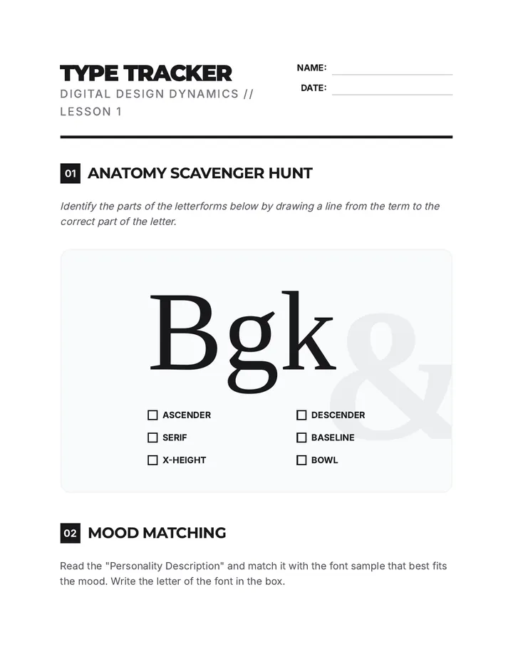 Type Tracker Worksheet