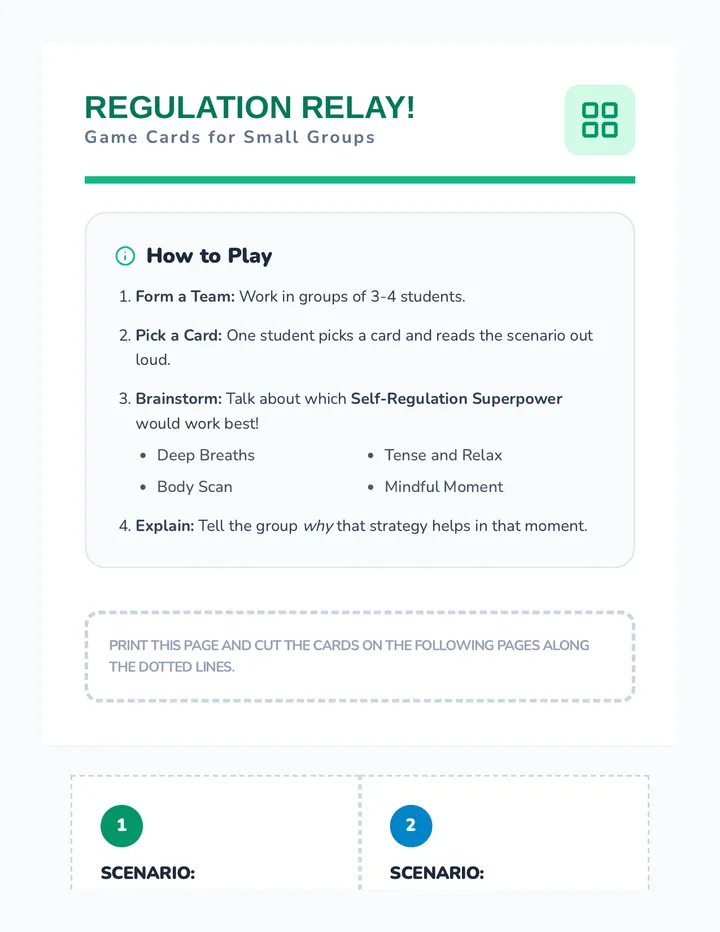 Regulation Relay Game Cards