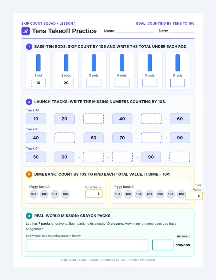 Tens Takeoff Worksheet