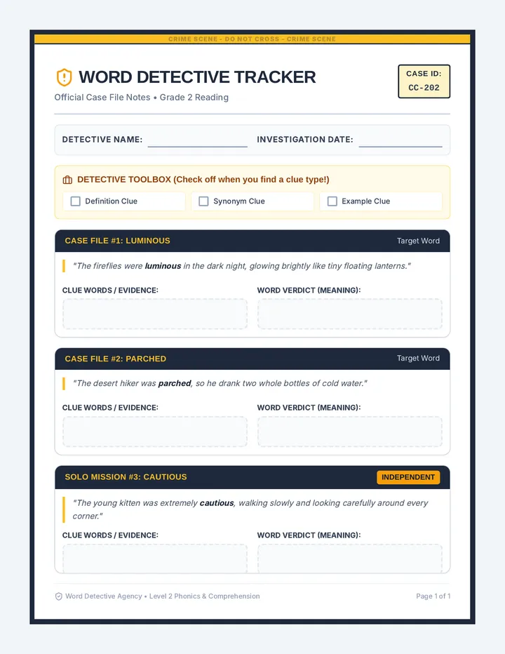Clue Tracker Worksheet