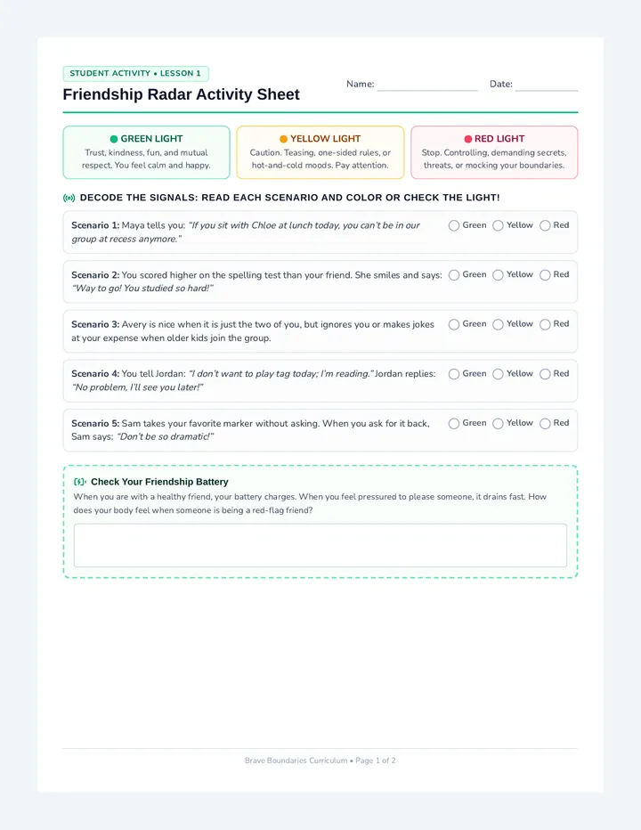 Friendship Radar Activity Sheet