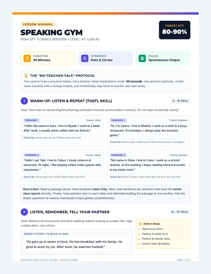 Speaking Gym Teacher Guide