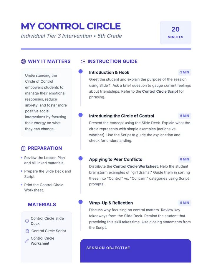 My Control Circle Lesson Plan