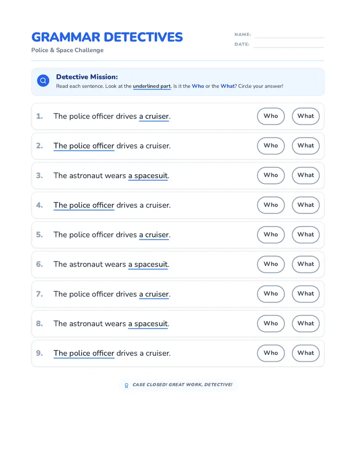 Police and Astronaut Worksheet Shuffled