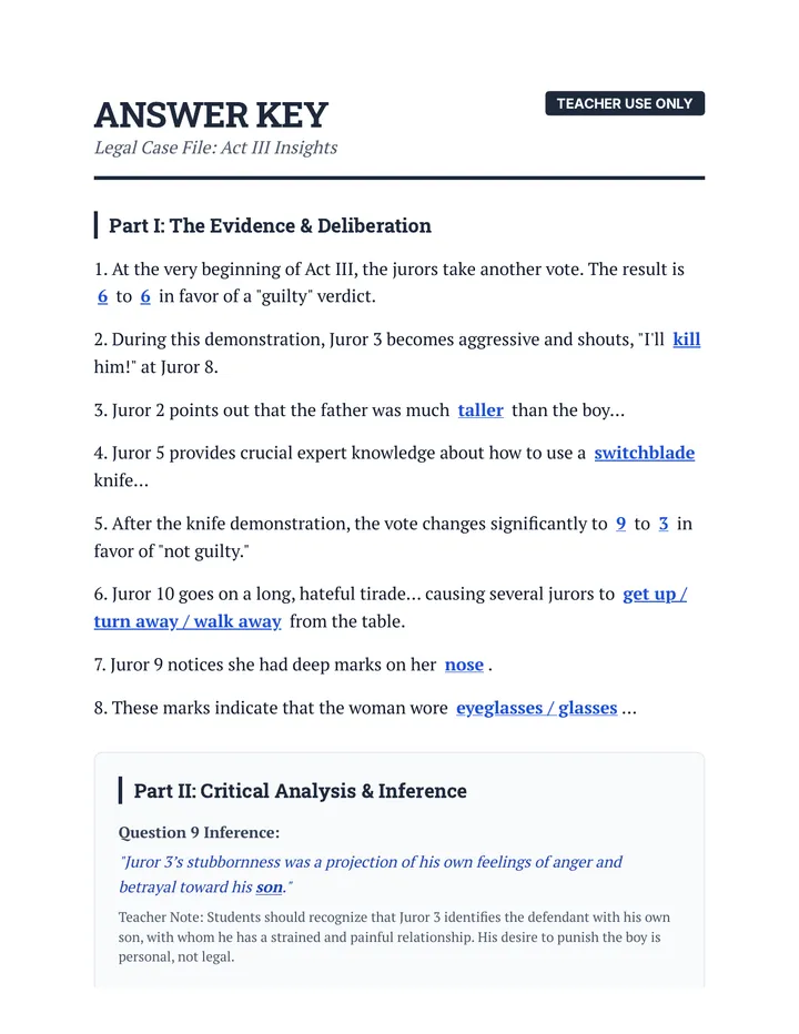 Act III Insights Answer Key