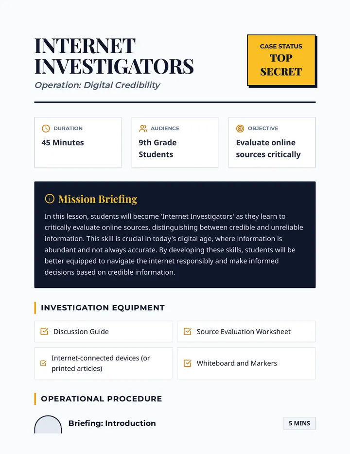 Internet Investigators Lesson Plan