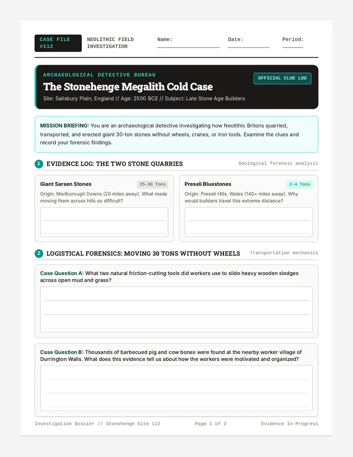 Stonehenge Detective Worksheet