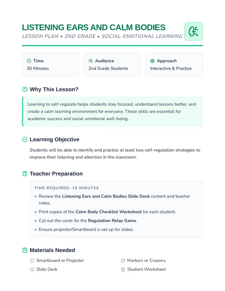 Listening Ears Lesson Plan