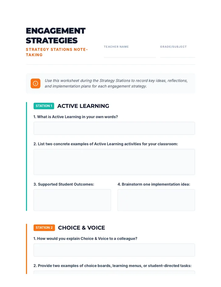 Engagement Strategies Worksheet