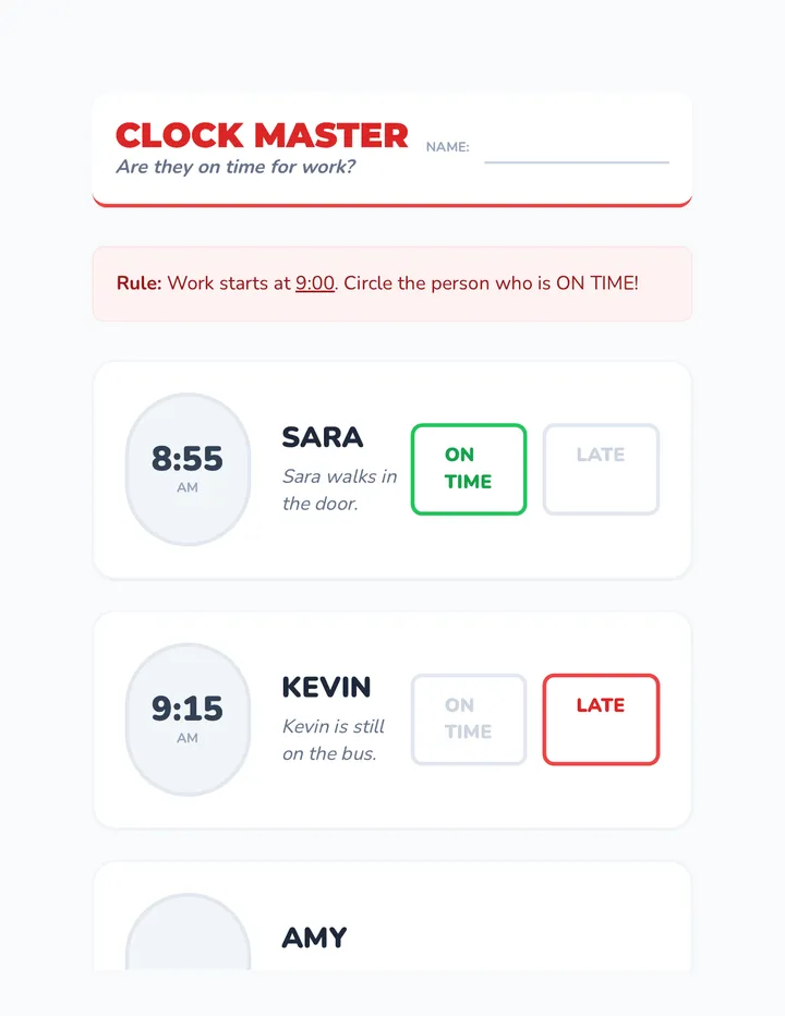 Clock Master Worksheet