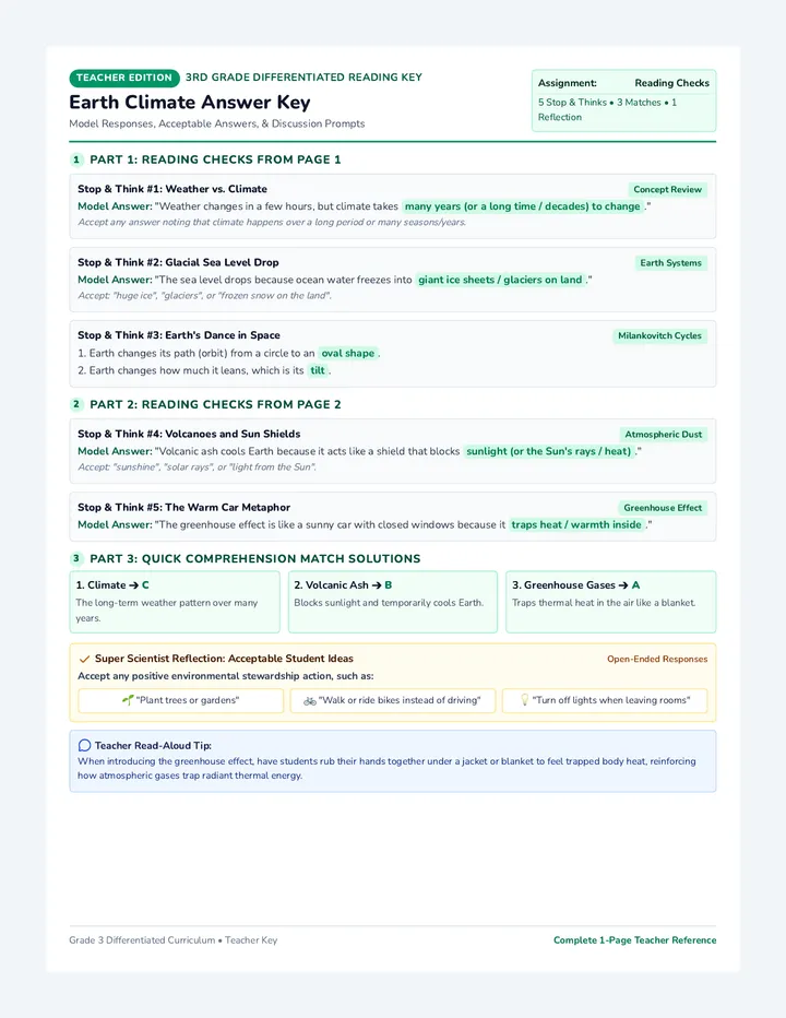 Climate Reading Answer Key