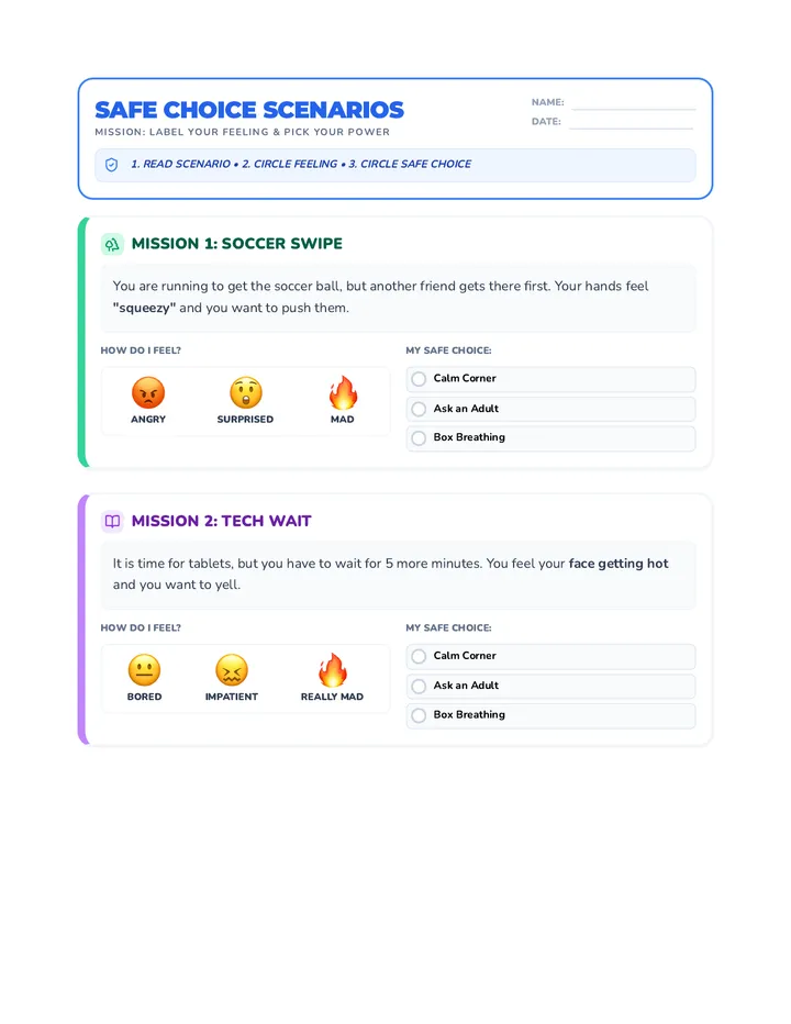 Safety Scenarios Worksheet