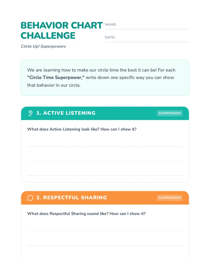 Circle Up Behavior Chart Worksheet