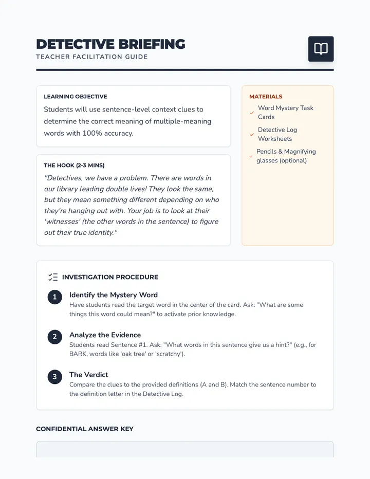 Detective Briefing Teacher Guide