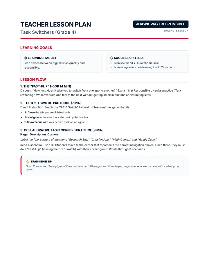 Task Switchers Teacher Plan 4