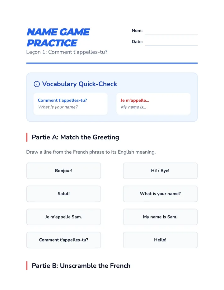 Name Game Worksheet