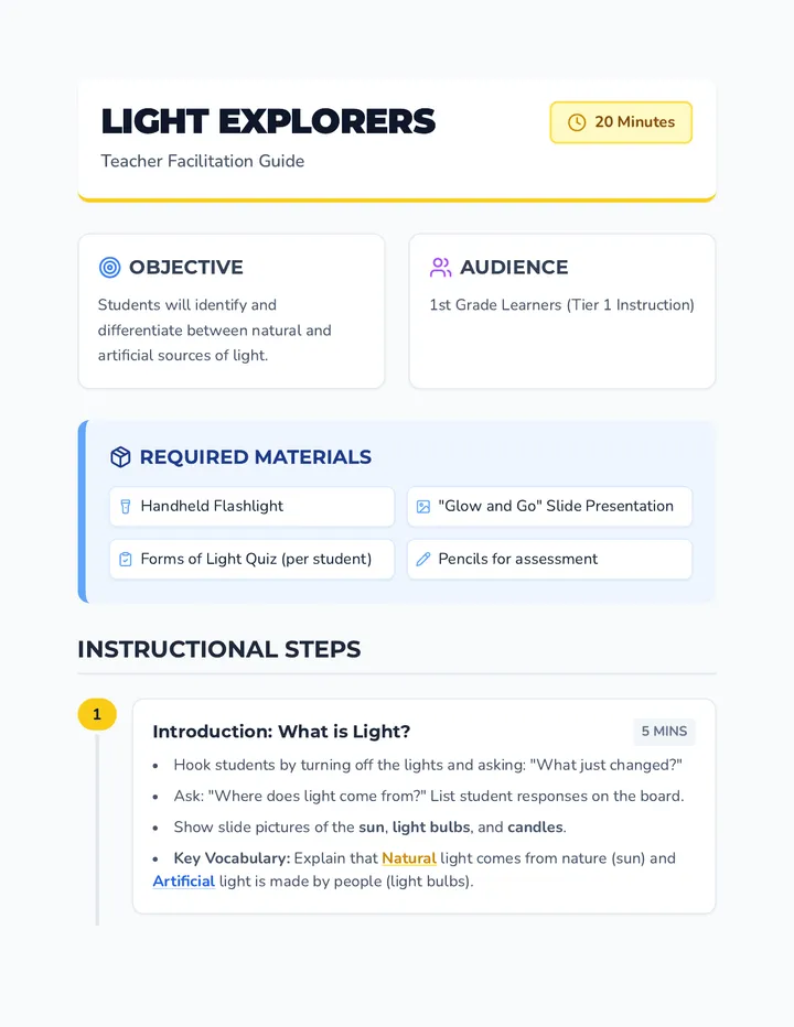 Light Explorers Lesson Plan