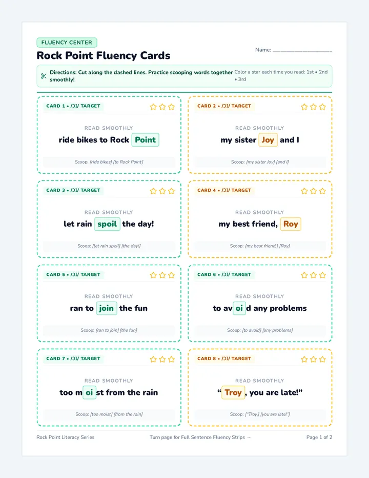 Rock Point Fluency Cards