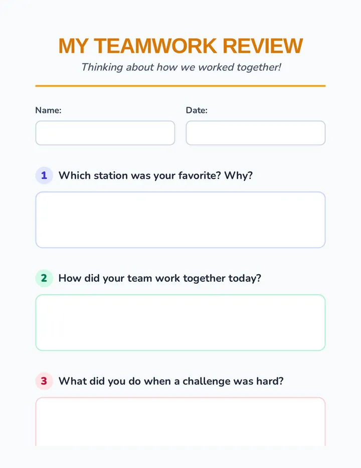 Teamwork Reflection Worksheet