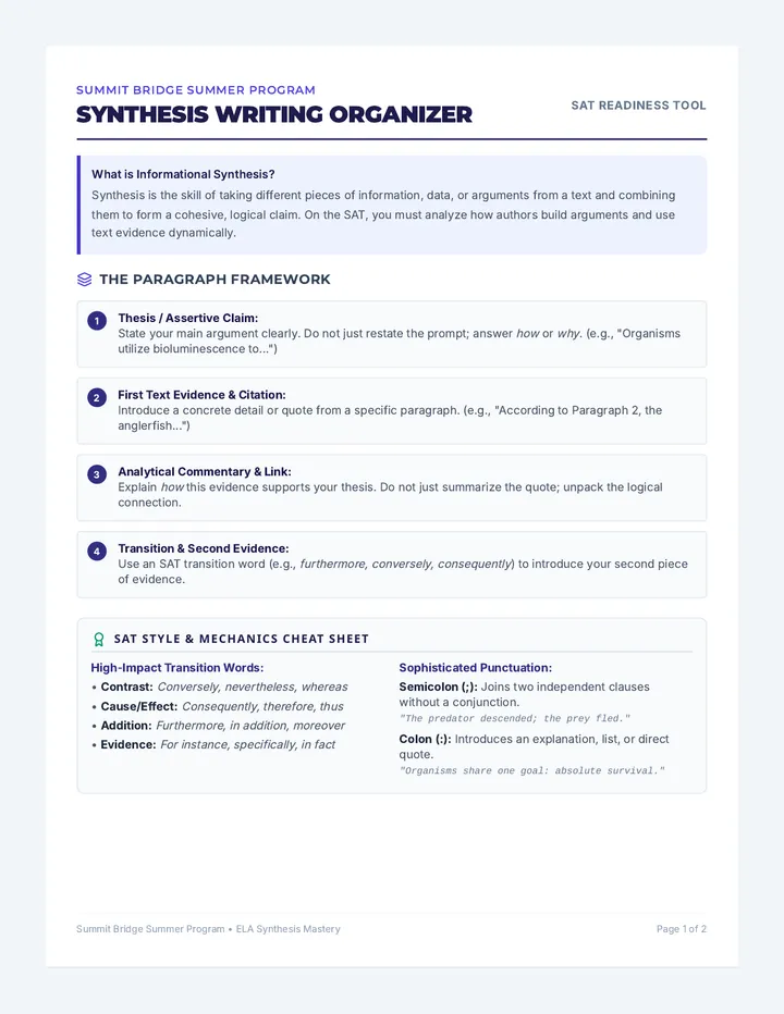 Synthesis Writing Organizer