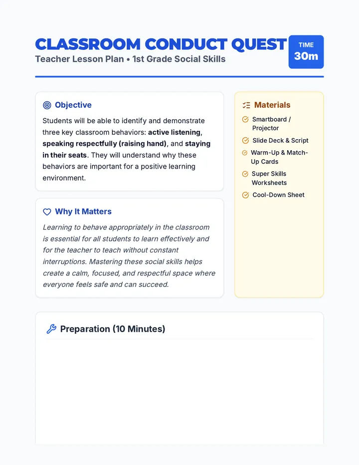 Classroom Conduct Quest Lesson Plan