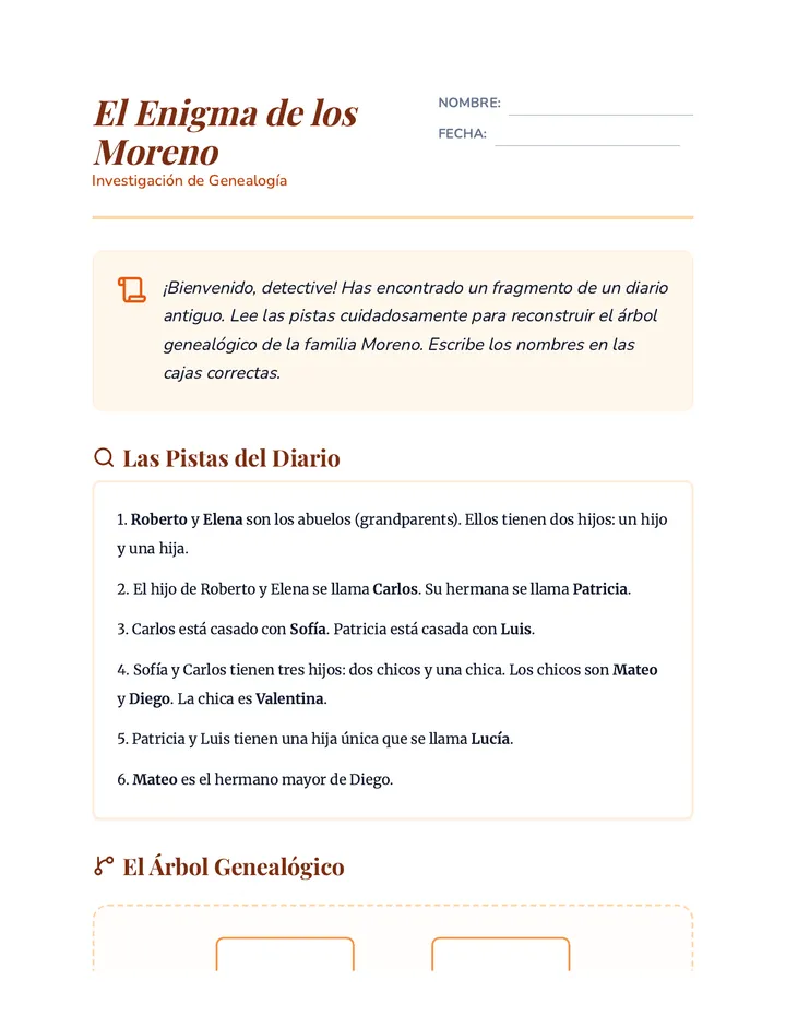 Family Tree Mystery Worksheet