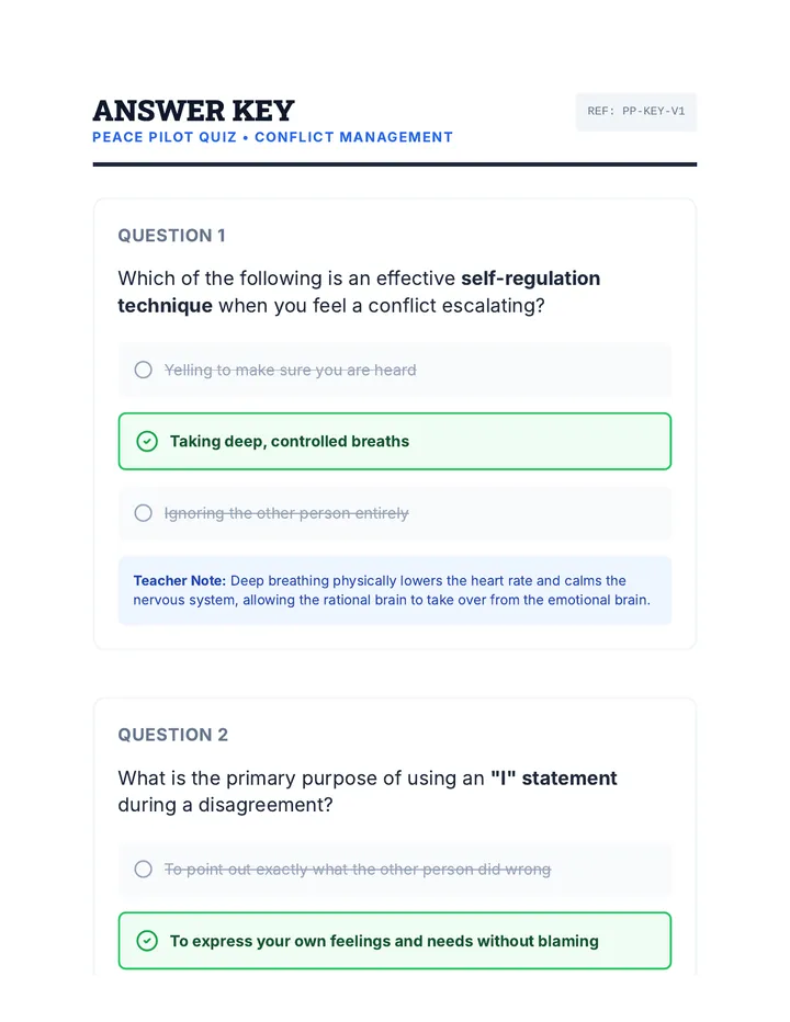 Peace Pilot Quiz Answer Key