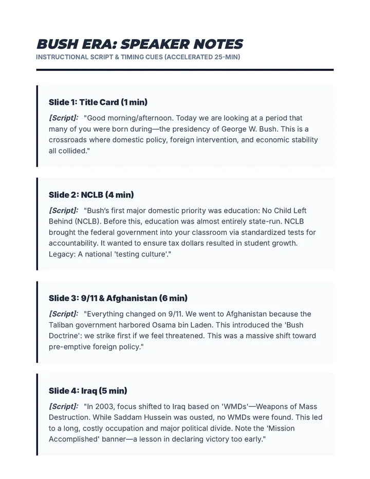 Bush Era Speaker Notes