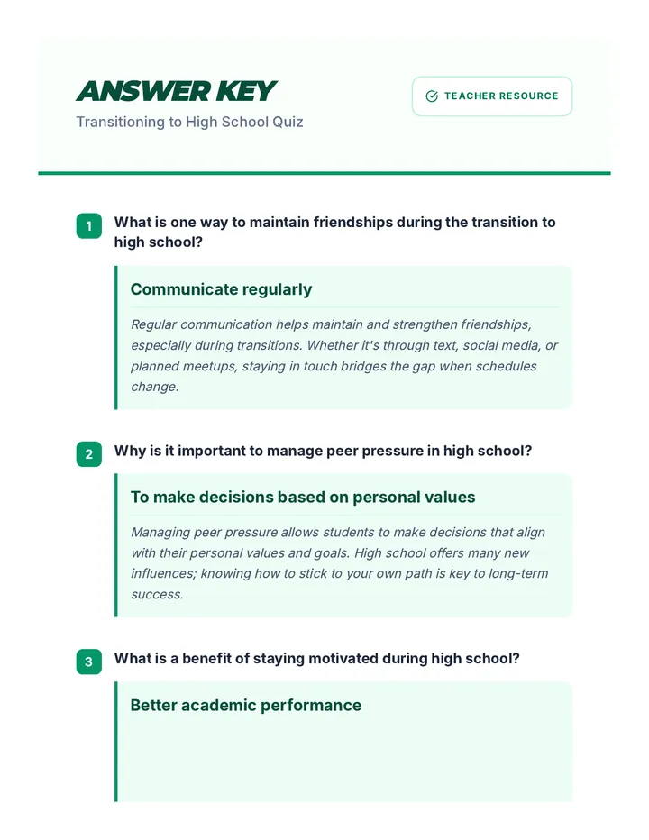 Transition Answer Key Resource