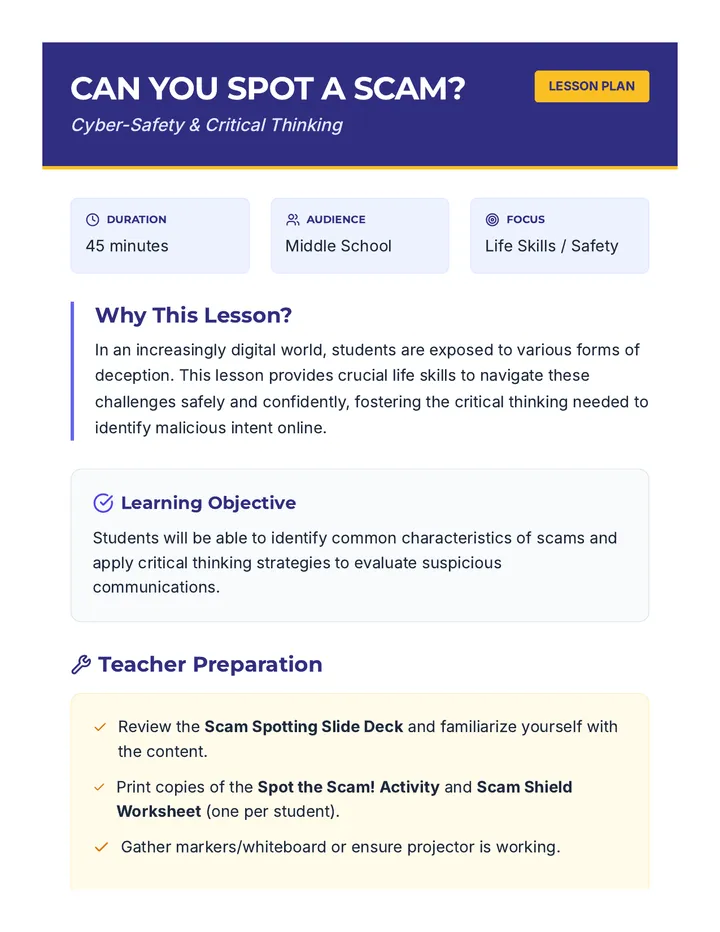 Scam Spotting Lesson Plan