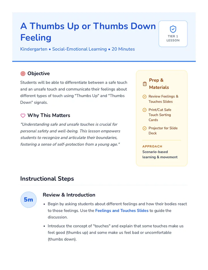 Thumbs Up Down Lesson Plan